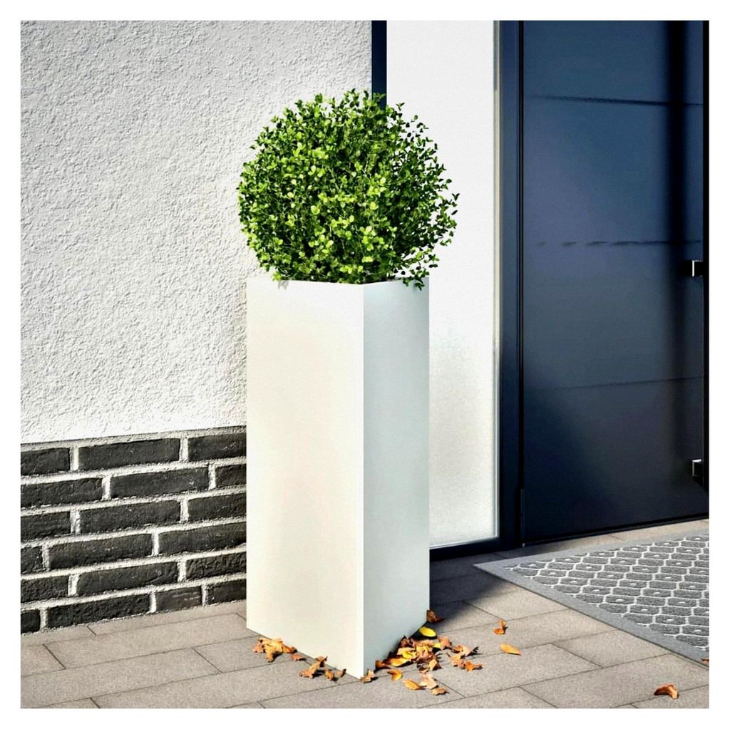Pflanzkübel 2 Stück, Weiß, Dreieckig, 40x34,5x70 cm, Stahl, Blumentopf für Balkon, Terrasse, Garten, Innen- und Außenbereich