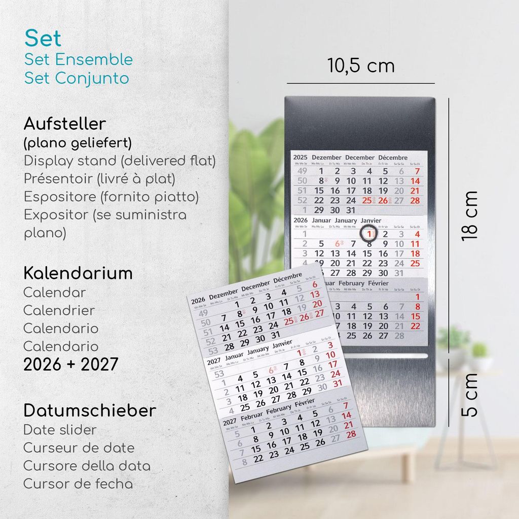 Tischkalender Für 2026 & 2027 Mit Drehmechanik – 3-Monats-Ansicht, Schwarz Oder Weiß