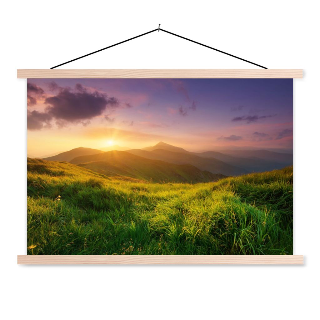 MuchoWow Textilposter Berge - Sonne - Natur 60x40 cm mit holzfarbenen Rahmen - Bilder