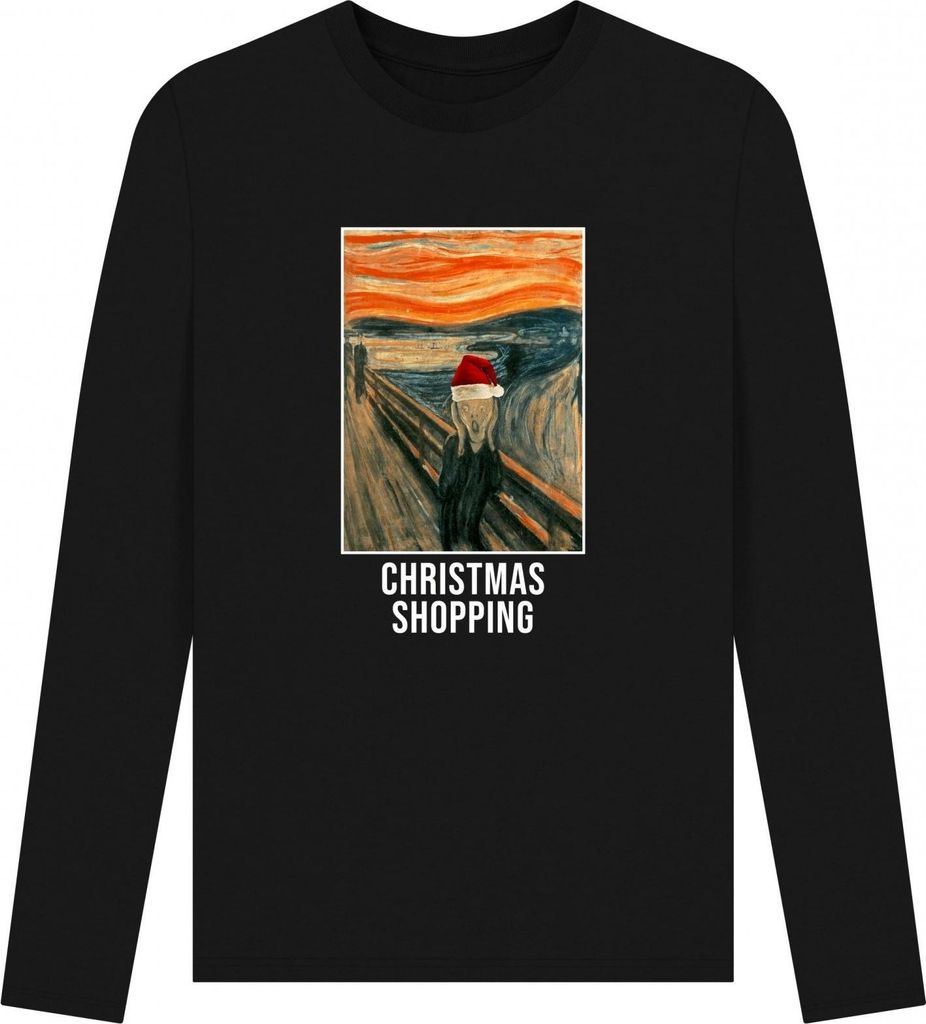 Apoh - "Christmas Shopping" T-Shirt für Herren/Damen Uni, Langärmlig PN1562 (XXL) (Schwarz)