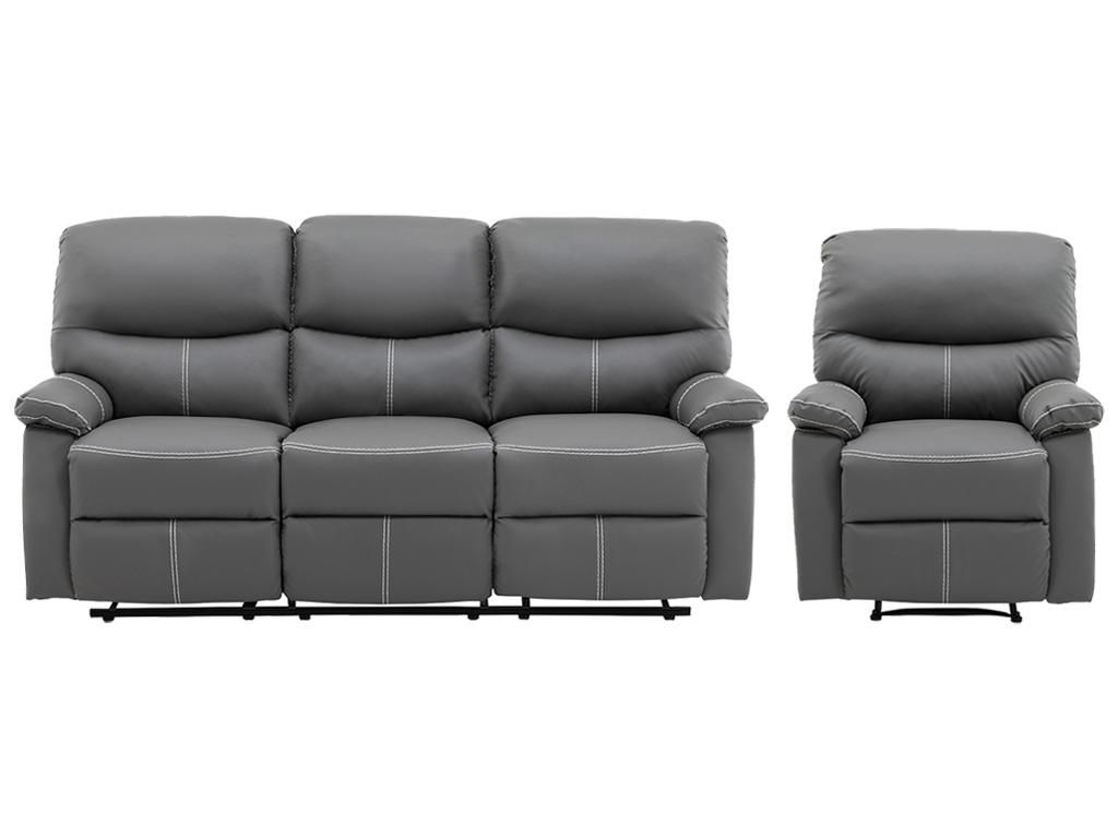 Couchgarnitur Relax 3+1 - Kunstleder - Grau - CANBY Produktbild 
