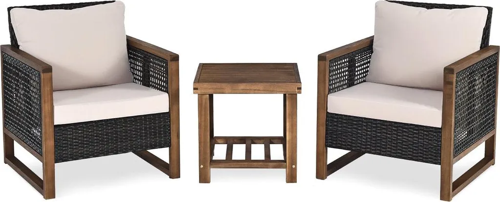 Salon de jardin 2 places en polyrotin gris avec table basse compacte