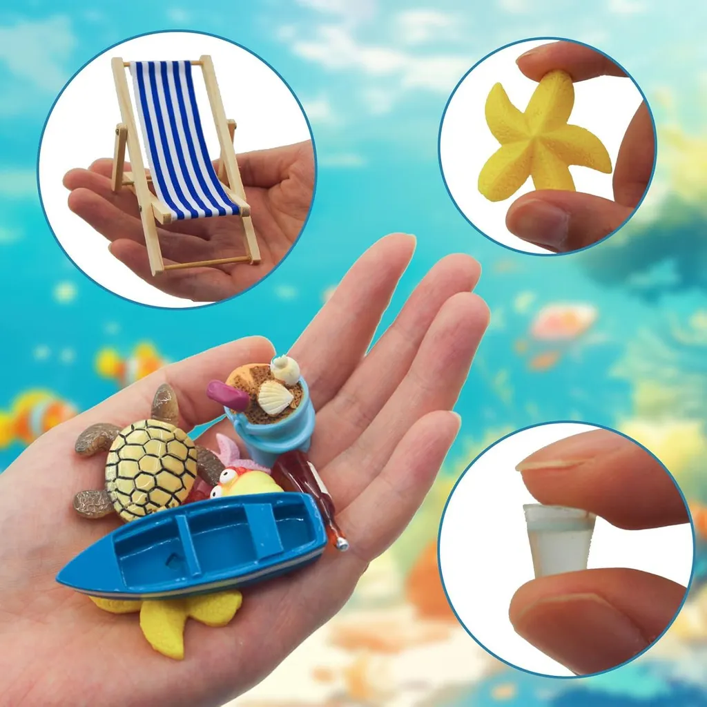 Décoration de Jardin Miniature Plage d'Été 43 Pièces en Résine DIY
