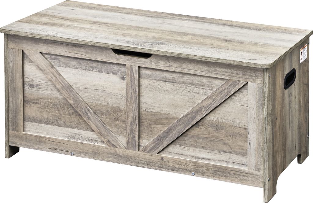 SucceBuy Spielzeugtruhe aus Holz für Kinder, große Aufbewahrungsbox mit Klappdeckel und Sicherheitsscharnier, 98 x 39 x 48 cm, für Spielzimmer, ...