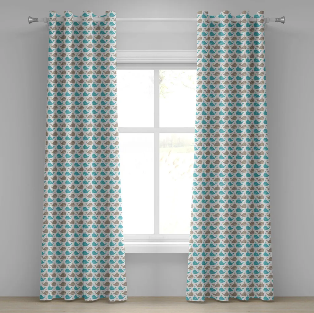 Rideau pour chambre bébé motif baleine, décoration marine 2 panneaux 280cm