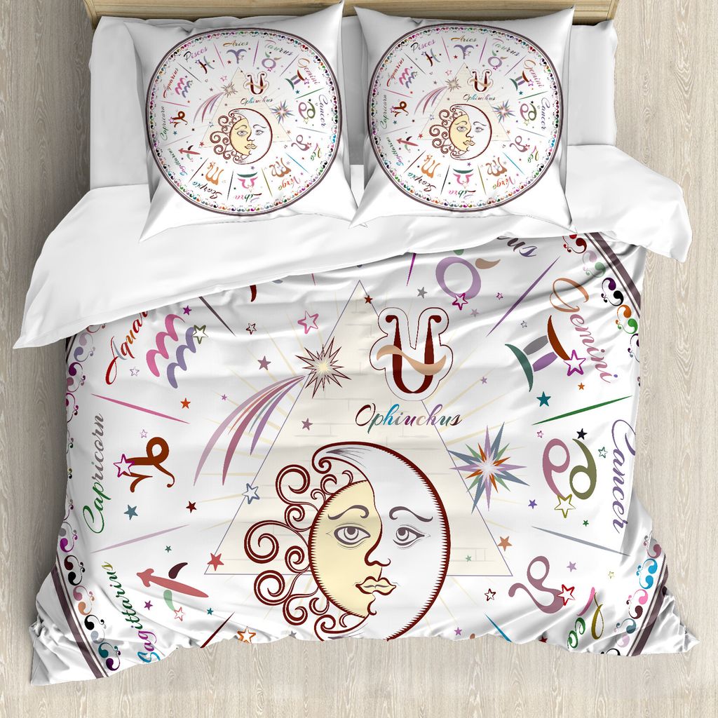 ABAKUHAUS Tierkreis Bettbezug, astrologische Horoskop, Milbensicher Allergiker geeignet mit Kissenbezügen, 200 cm x 200 cm - 80 x 80 cm, Mehrfarbig