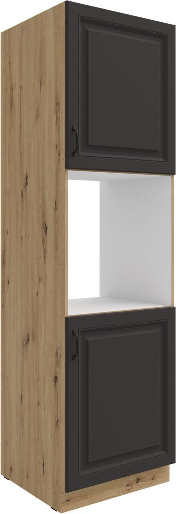 Küchen Hochschrank 60 cm Stilo Grau + Eiche Artisan Küchenzeile Küchenblock