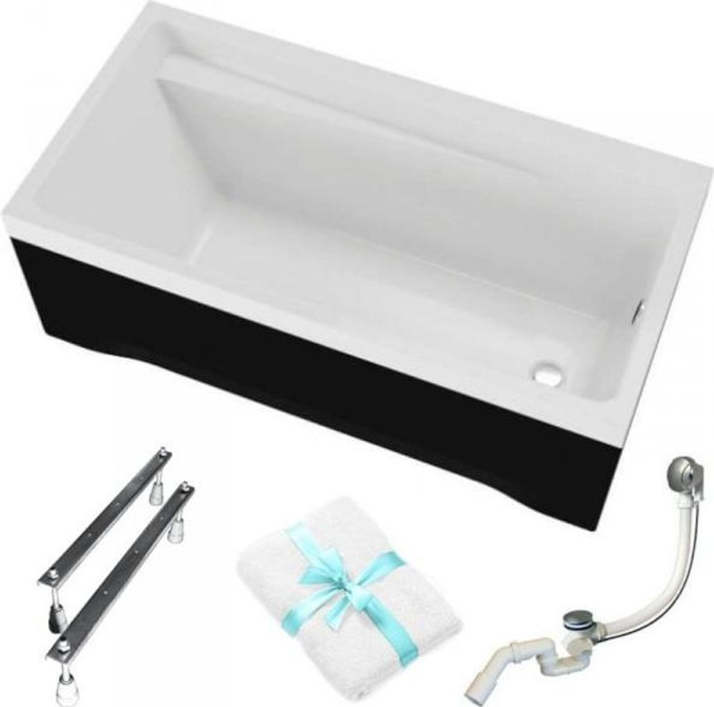 Aqua For You | Badewanne - Elza Wanne - 140x70 - Schwarze Verkleidung - Ergonomisch, Komfortabel, Inklusive Syfon - Acryl