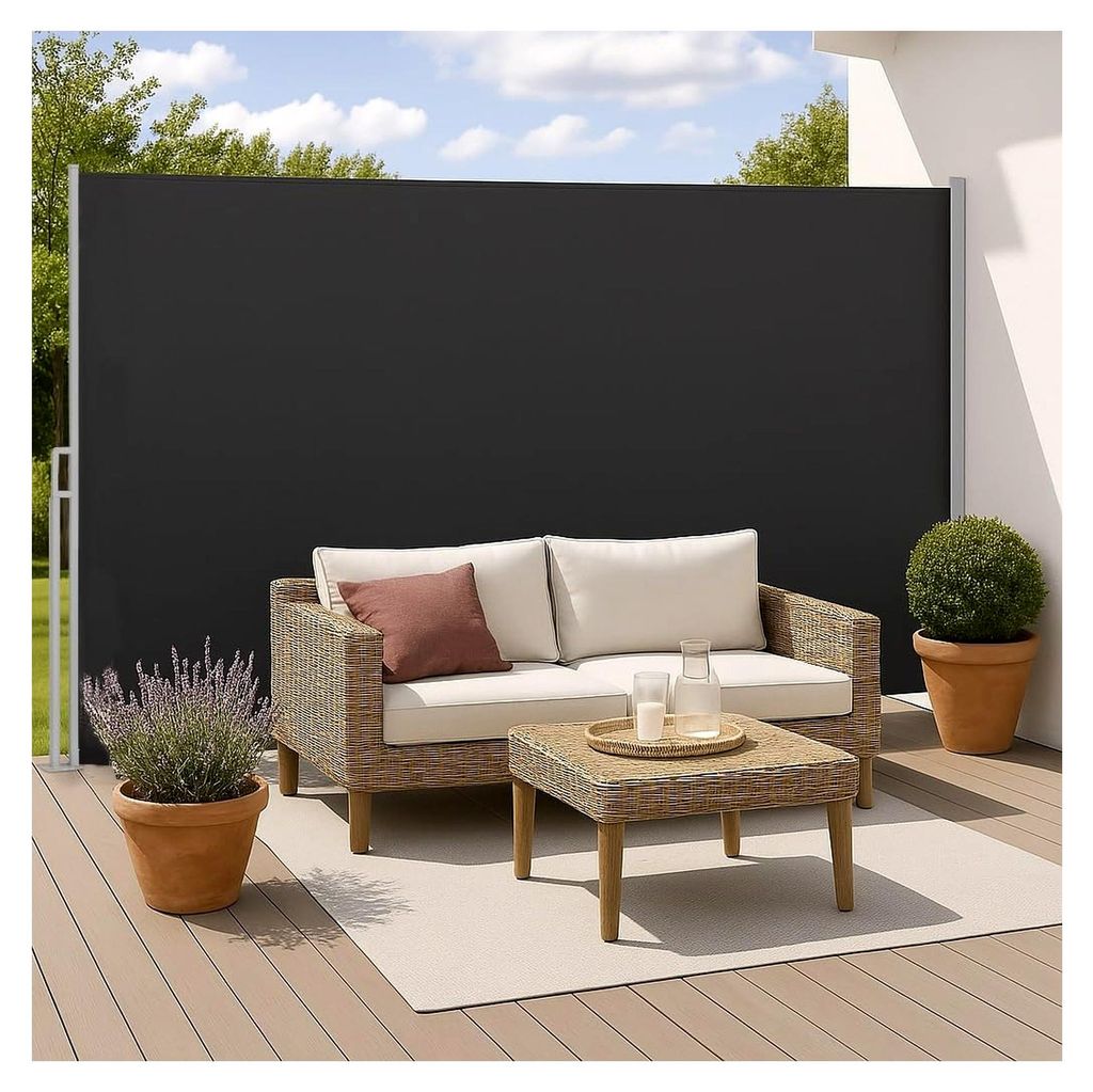 Seitenmarkise Ausziehbar Sonnenschutz Sichtschutz Windschutz 180x350 cm Blickdicht für Balkon Terrasse Garten inkl. Montagezubehör Graphit