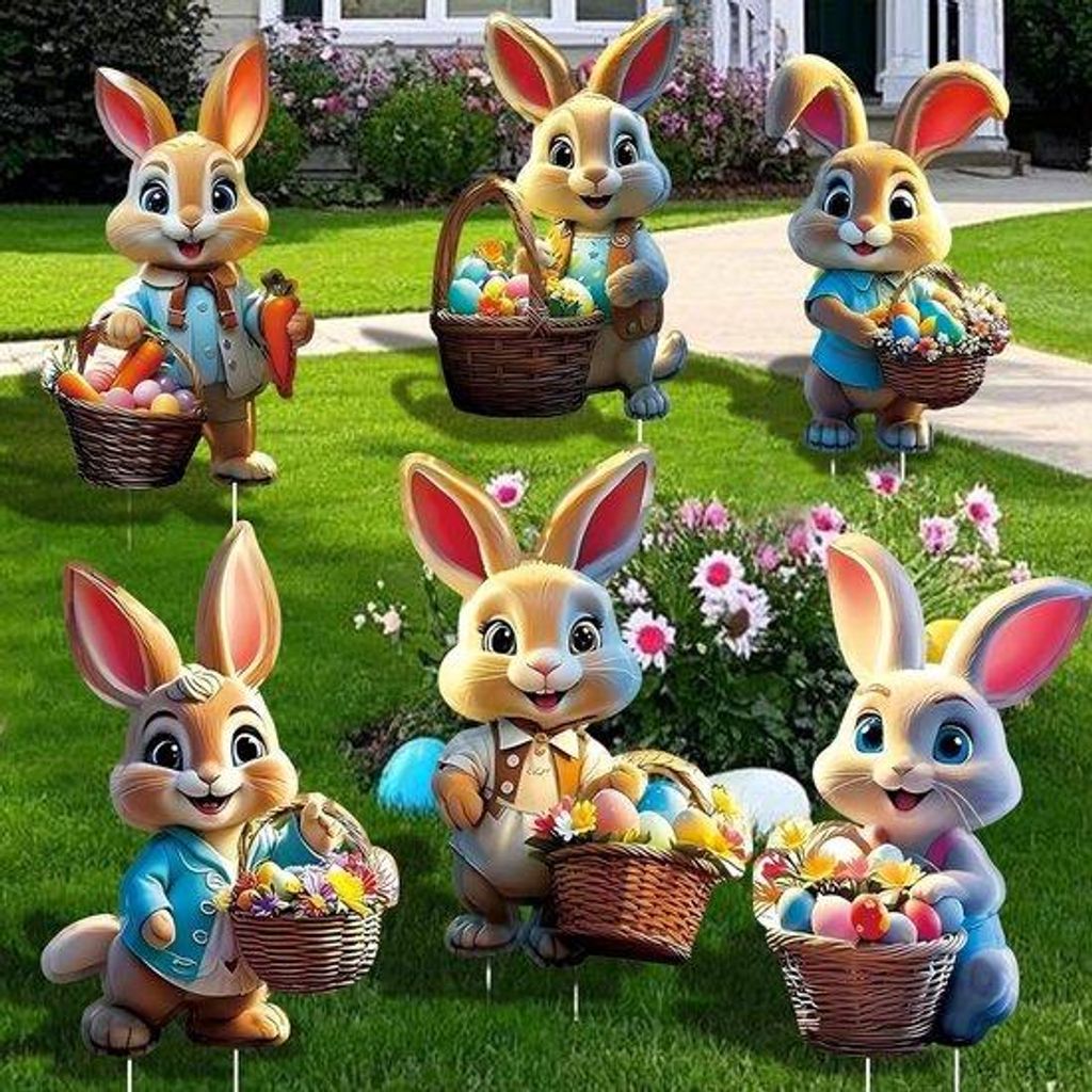 Paashaas-Tuinprikker-Set 35 cm - große 2D-Paas- Außendekoration für Garten und Rasen