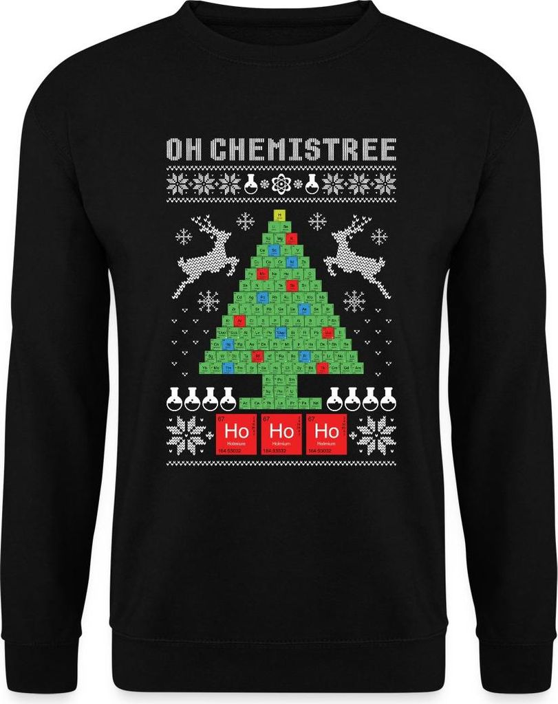 Spreadshirt Oh Chemistree Periodentafel | Chemie Nerd Ugly Christmas Uni Pullover, XXL, Schwarz