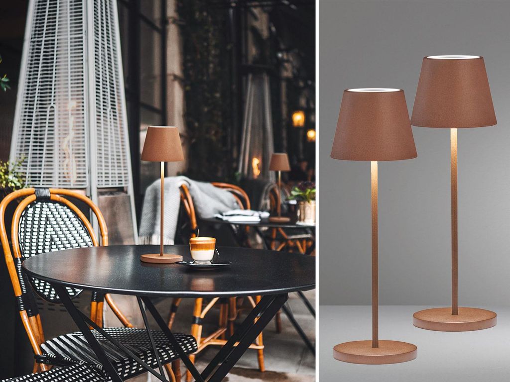 2er SET Outdoor Akku USB Tischlampen Rostfarben ohne Kabel mit Ladestation