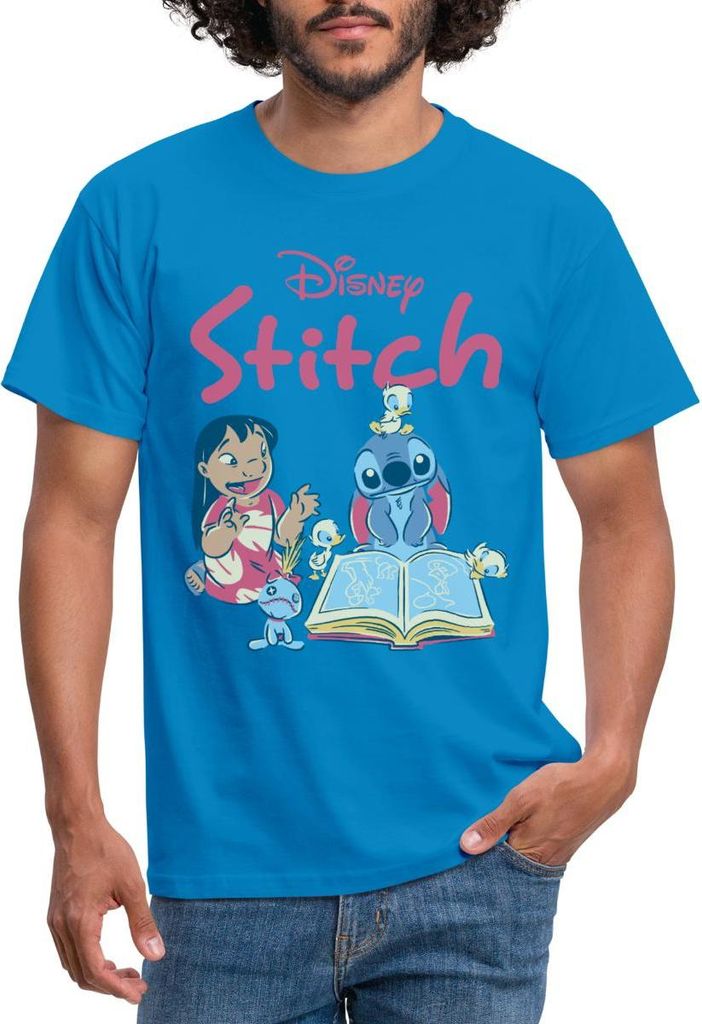 Lilo & Stitch Mit Buch Männer T-Shirt, 4XL, Royalblau