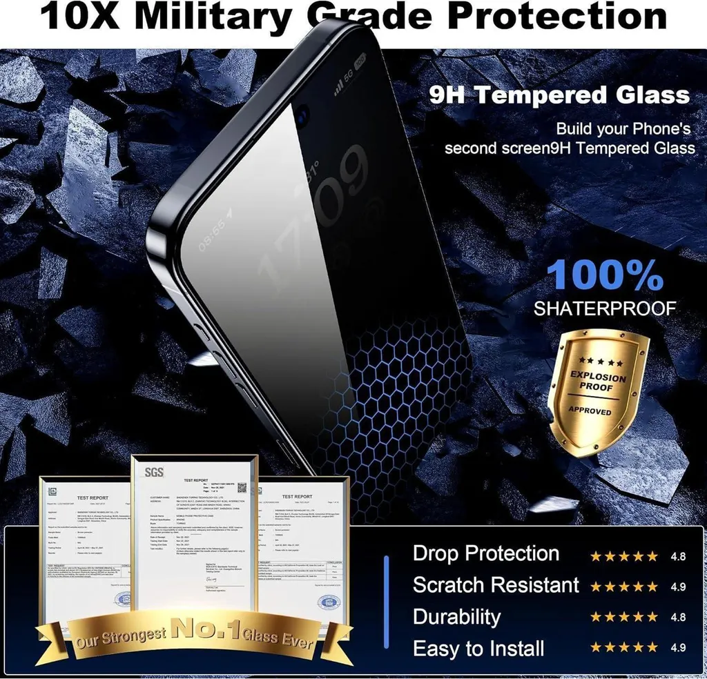 Protection Écran Confidentialité iPhone 15 Pro Max - Pack 2 Films Anti-Espion