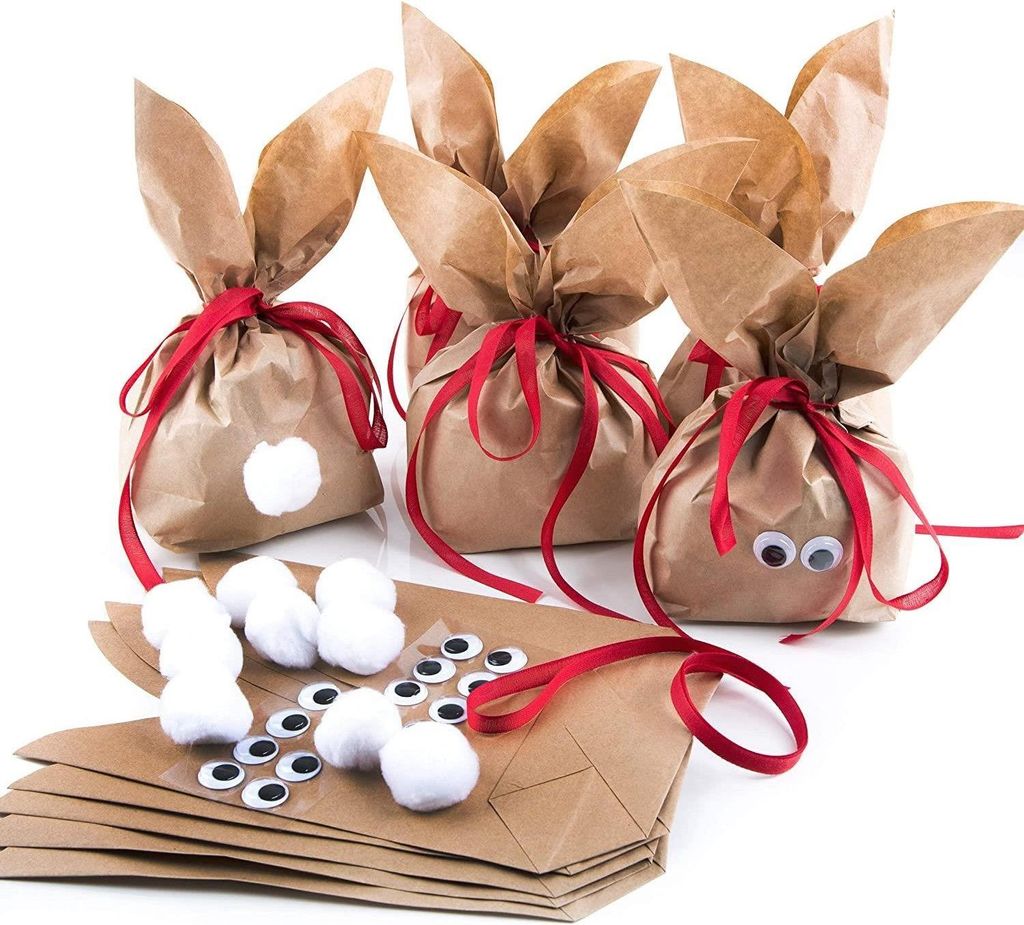 20 Hasentüten ROTE SCHLEIFE Ostern Verpackung Osternest Papiertüte Geschenktüte Geschenkpapier Ostergeschenk Osterpapier natur braun give-away