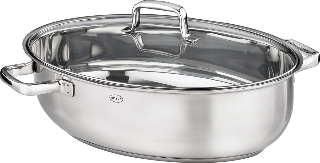 RÖSLE "RÖSLE Edelstahlbräter oval mit Glasdeckel induktionsgeeignet 41x32cm 130456"