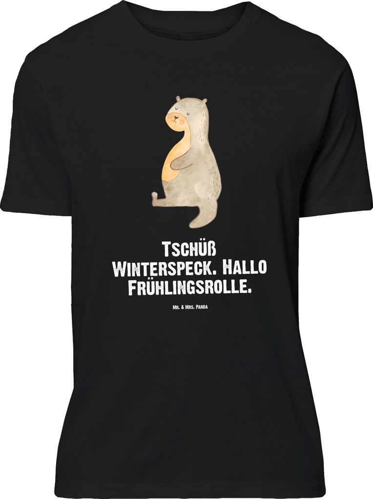Mr. & Mrs. Panda Größe L T-Shirt Otter Bauch - Schwarz - Geschenk, Essen. Foodlover, Sportmuffel, Shirt, Tshirt, Winterspeck, dick, mit Spruch
