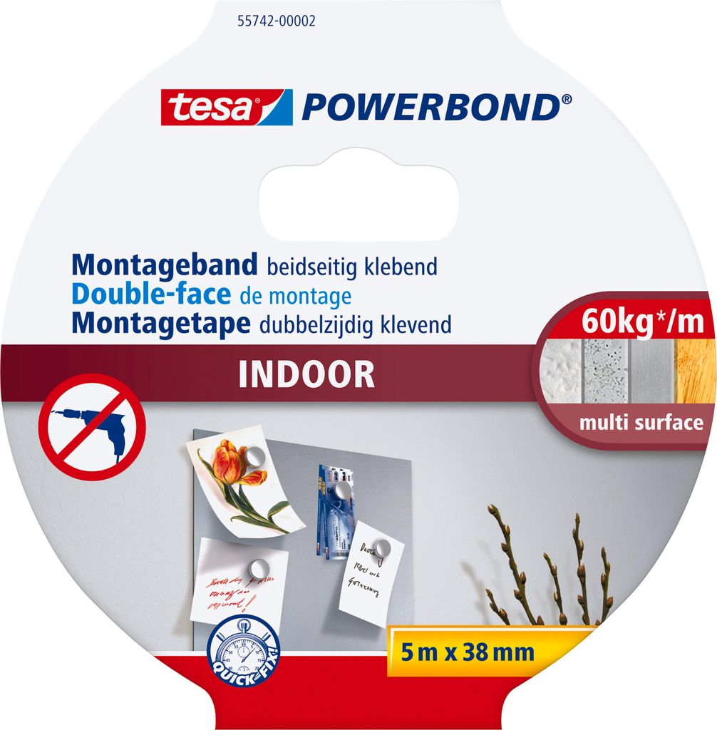tesa Klebeband doppelseitiges Montageband extra stark Innen - 5 m : 38 mm - weiß