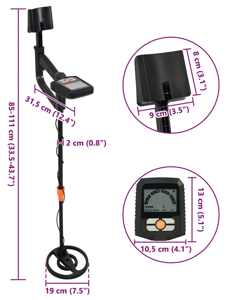 Détecteur de métaux vidaXL avec écran LCD et 3 modes de recherche - 8
