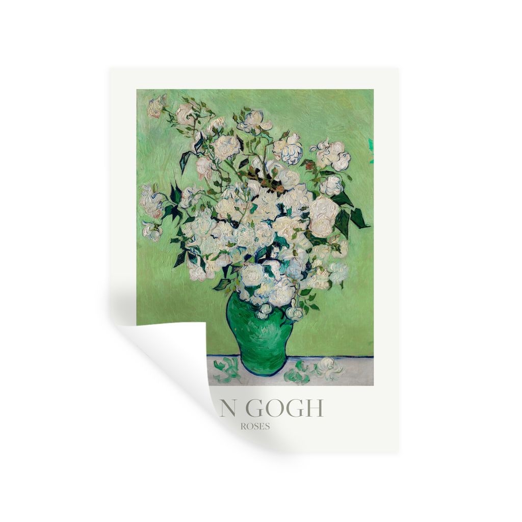 MuchoWow Wandtattoo Wandsticker Wandaufkleber Van Gogh - Gemälde - Grün - Blumen 90x120 cm Selbstklebend und Repositionierbar - Faltenfrei
