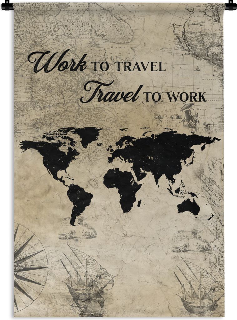 MuchoWow Wandteppich Wandbehang Weltkarte - Vintage - Zitat 60x90 cm Tapisserie Dekoration Wandtuch - Foto-Teppich - Abwaschbar
