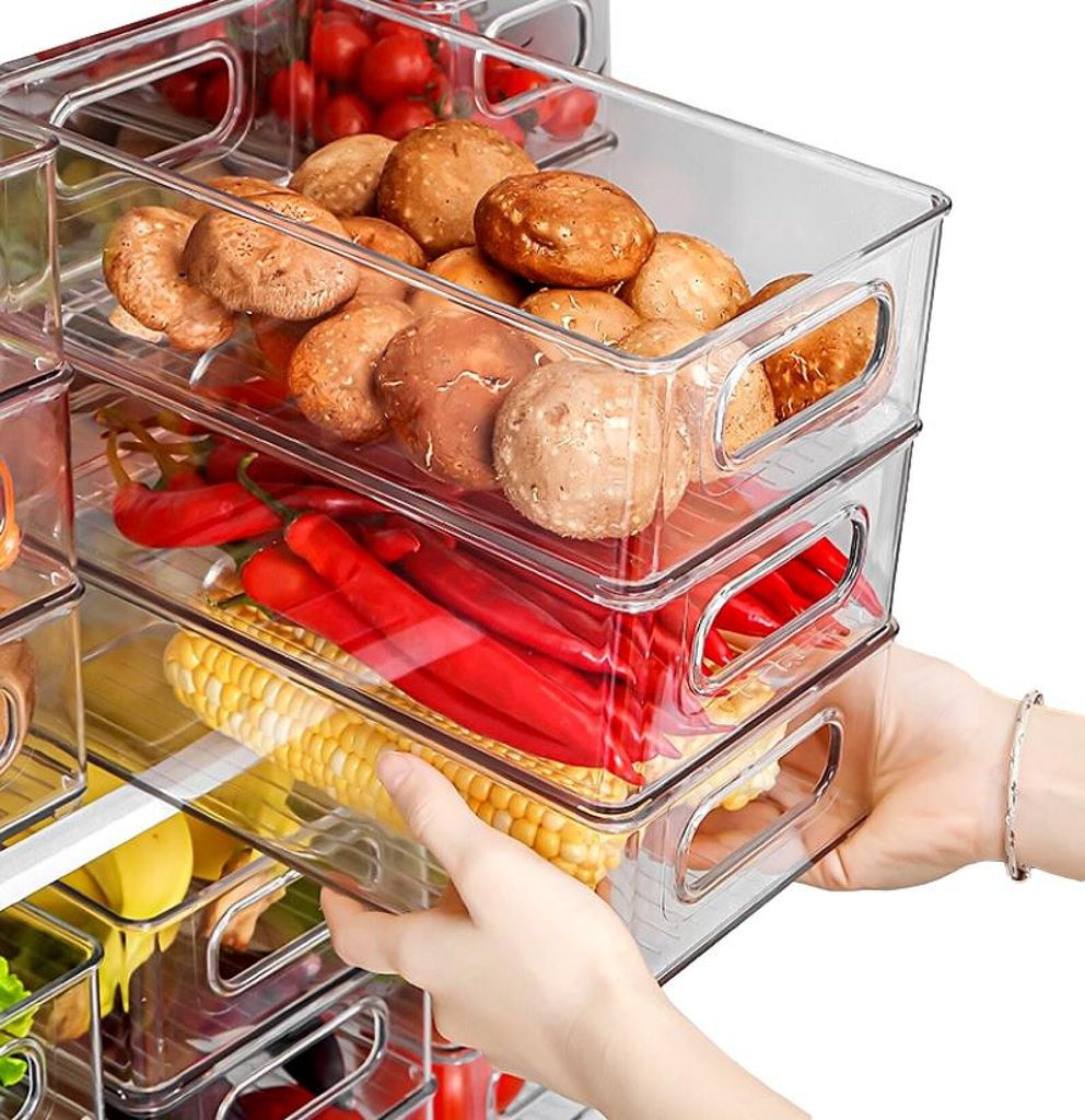 Set di 7 organizer da cucina, trasparente, impilabile, con