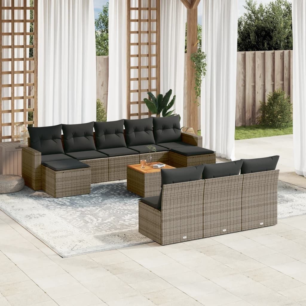 Maison Exclusive - 11-tlg. Garten-Sofagarnitur mit Kissen Grau Poly Rattan