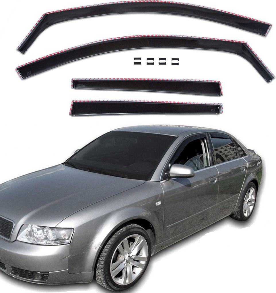 J&J AUTOMOTIVE | GP Windabweiser Für A4 B6/B7 4D Limousine 2000-2009 4St, GP Regenabweiser, Schwarz, Getönt, Aerodynamisch, Einfache Montage, Bef...