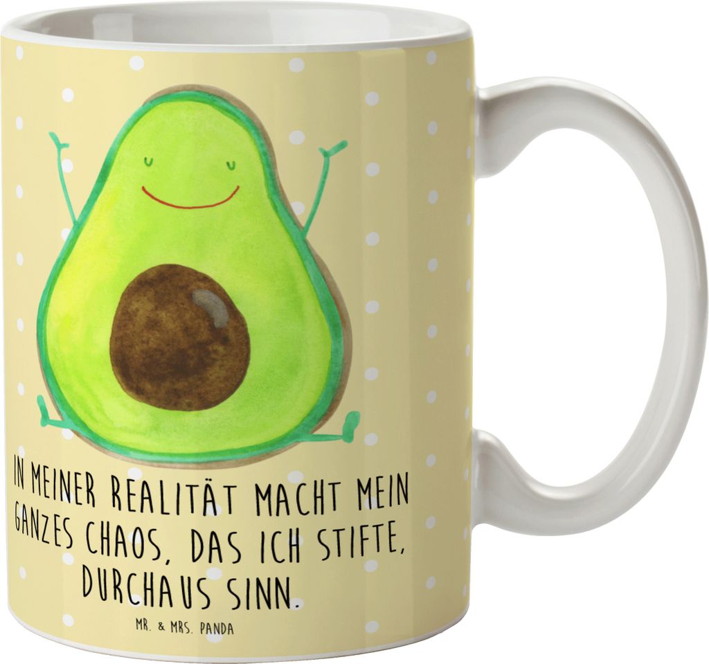 Mr. & Mrs. Panda Becher Avocado Glücklich - Gelb Pastell - Geschenk, Pott, Gesund, Kaffeetasse, Chaos, Kaffeebecher, Teetasse, Tasse, Freude, Chao...