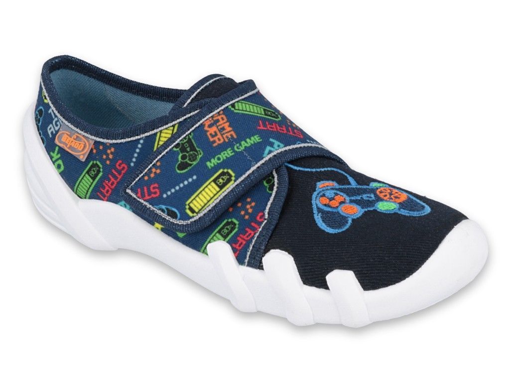 BEFADO Jungen Hausschuhe Game Klettverschluss Blau 34