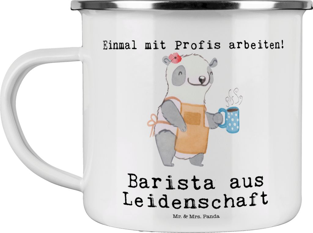 Mr. & Mrs. Panda Haferl Barista Leidenschaft - Weiß - Geschenk, Kaffee, Pott, Blechtasse, Emaille Tasse, Teetasse, Eröffnung Cafe, Kaffeepott, Au...