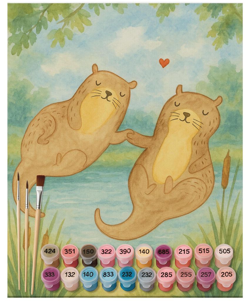 Mr. & Mrs. Panda Malen nach Zahlen Otter Hände halten Design 40 x 50 cm Ohne Rahmen - Weiß - Geschenk, diy set, Verliebt, mit, Paar, Bild, glück...