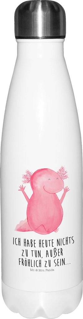 Mr. & Mrs. Panda Trinkflasche Axolotl Hurra - Weiß - Geschenk, Thermo-Trinkflasche, thermosflaschen, trinkflaschen, Motivation, Freude, Spaß, the...