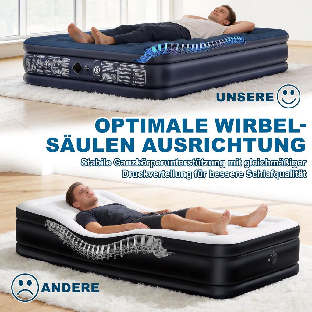 LARS360 Aufblasbares Luftbett mit elektrischer Pumpe