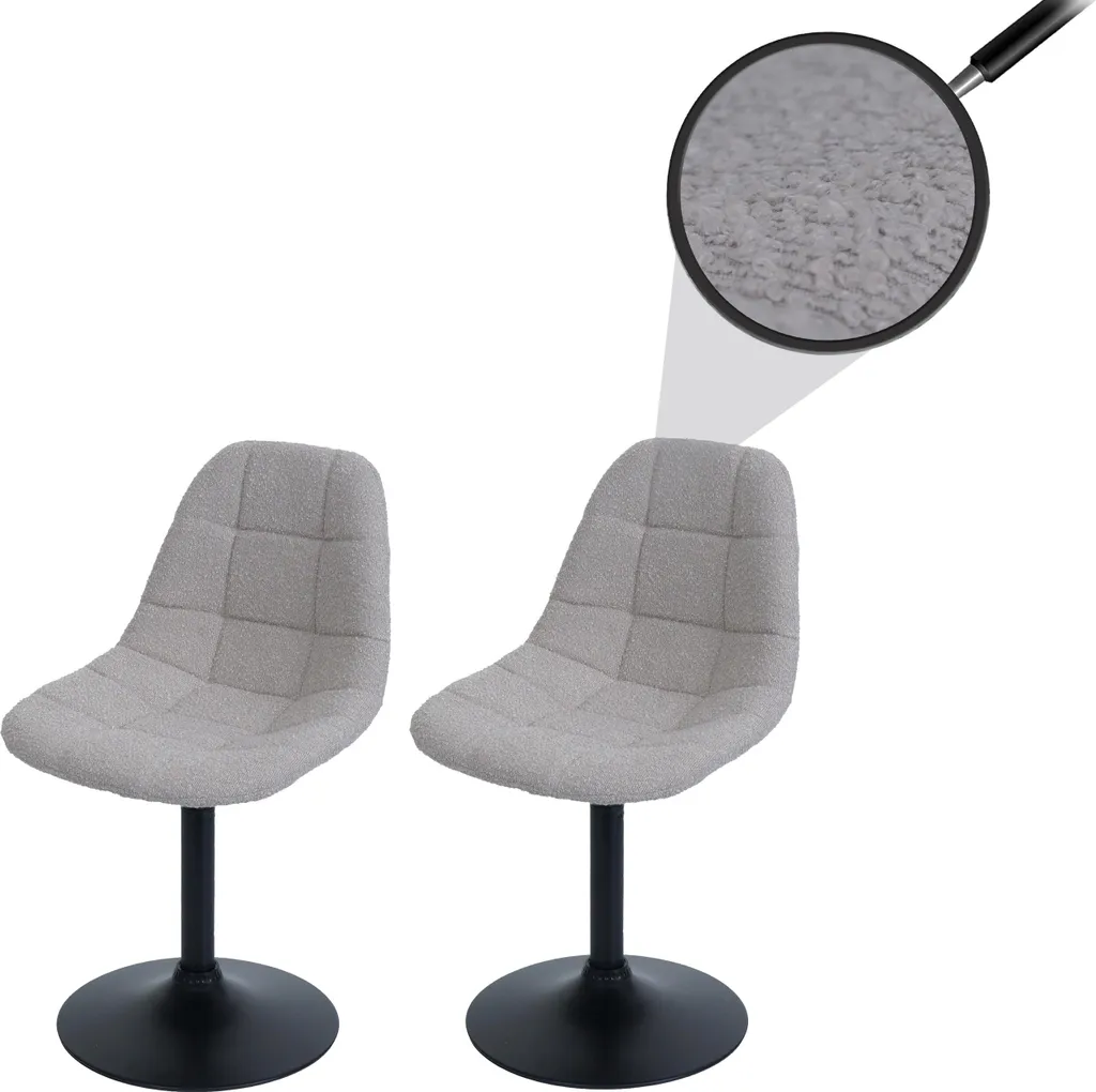 Set 2 Sedie HWC-A60 Girevoli 360° | Bouclé Taupe e Acciaio