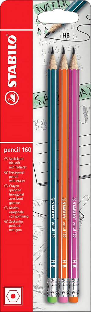 Stabilo Bleistift pencil 160, HB Blister 3ST/3, Farben pe/or/pi