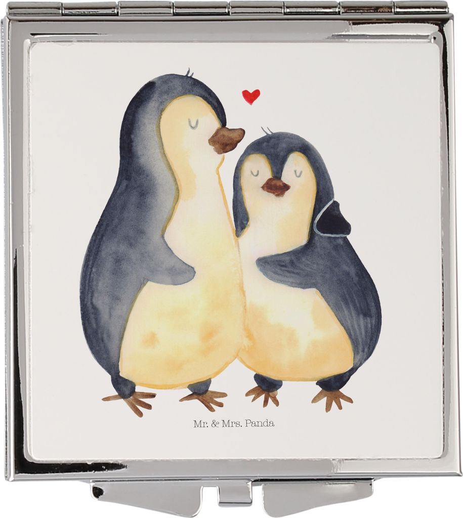 Mr. & Mrs. Panda Schminkspiegel Pinguin umarmen - Weiß - Geschenk, Hochzeit, Umarmung Verliebt, Liebe, Liebespaar, Kosmetikspiegel, Hochzeitsgesch...