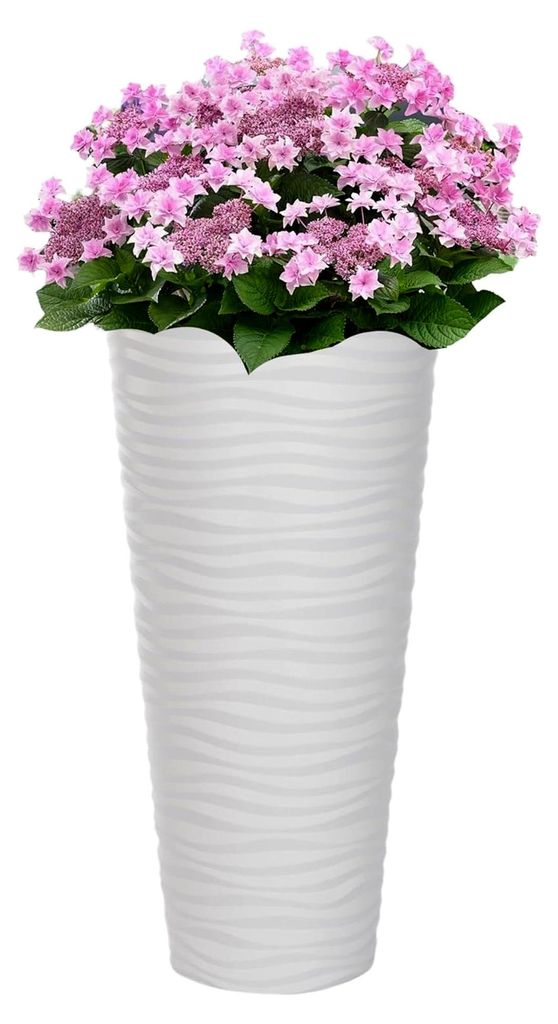 Pflanzkübel Slim Rund 3D Effekt - Wellen - Farbe: Weiß mit Herausnehmbaren Einsatz, DxH: 40 x 79 cm, Hoch