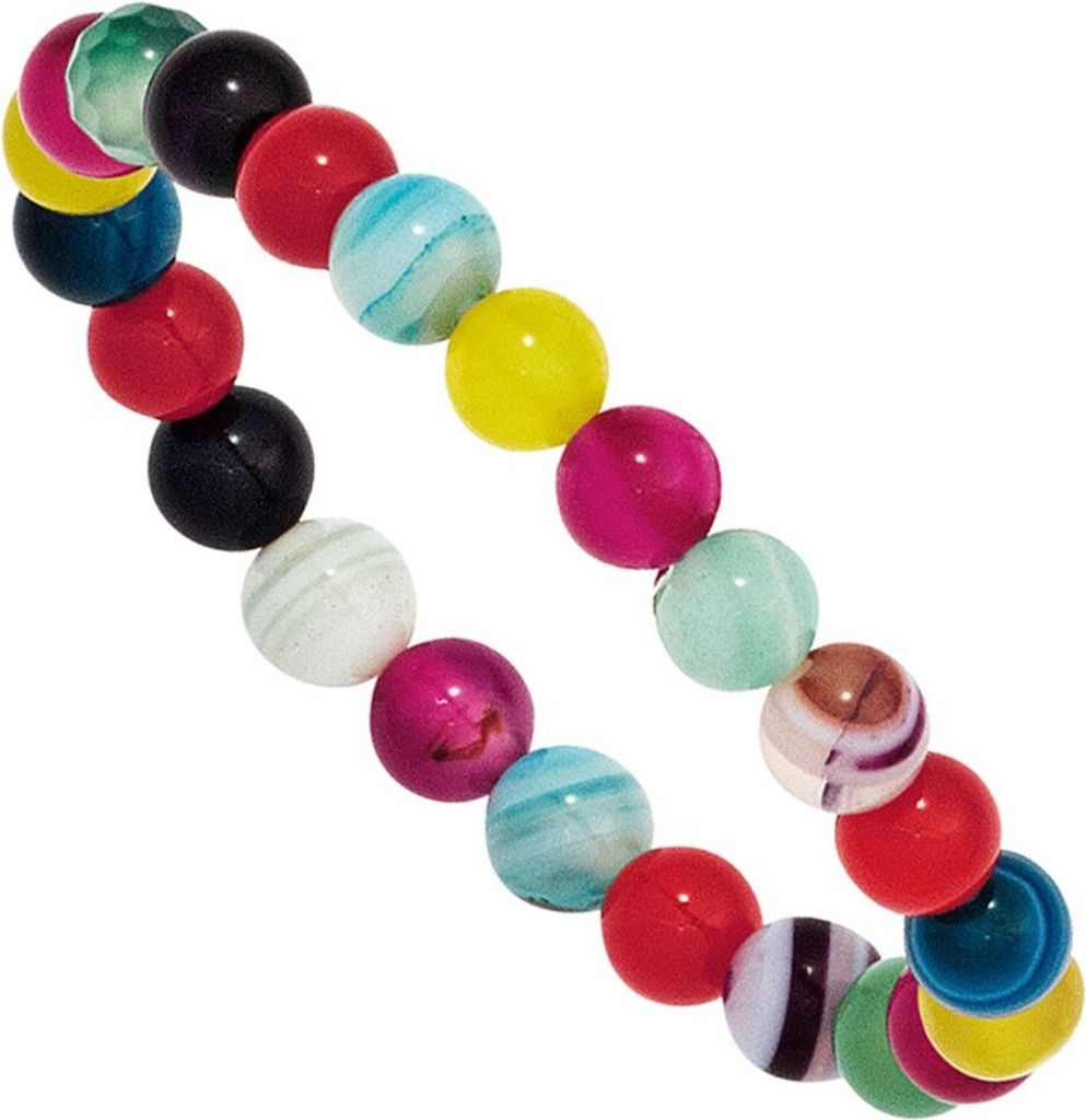 Kinder Edelstein-Armband Kugel Ø6mm Armschmuck mit bunten Achaten endlos 14cm