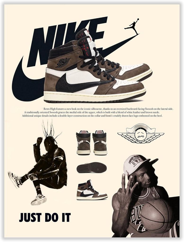 Crearo Hypebeast Sneaker -Poster Unerfamiert - Schuhe Jungen Männer Zimmer Aj -Travis Scott Wall Art Painting 12x16 Zoll