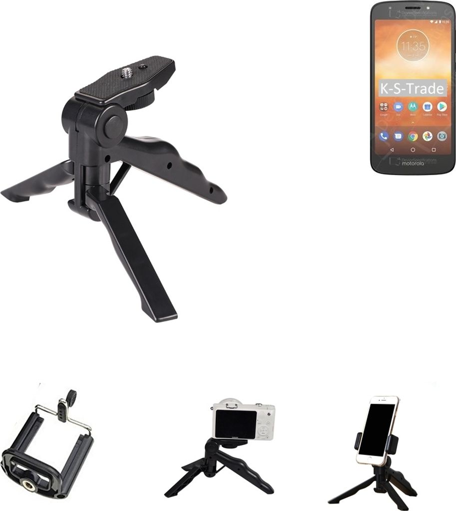 K-S-Trade Stativ Tisch-Ständer Dreibein Handy-Stativ Ständer kompatibel mit Motorola Moto E5 Play SD425 Mini-Stativ Smartphone Tripod Handy-Stativ