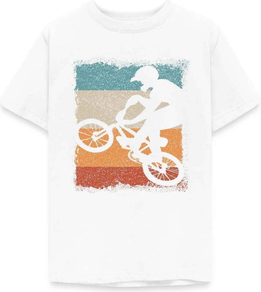 Spreadshirt BMX Sprung Vintage Teenager T-Shirt, 134/146 (9-11 Jahre), Weiß