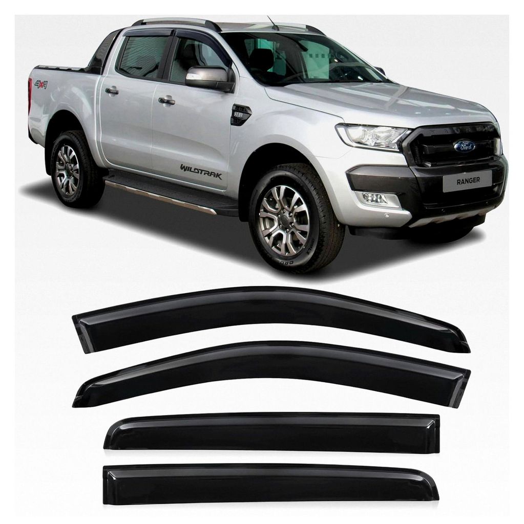 Windabweiser für Ford Ranger 2012-2022 Doppelkabine Wildtrak XL XLT Limited Stormtrak Wolftrak Thunder Dunkel Acryl Anklebbare Deflektoren 4 Stück