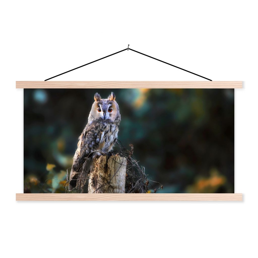MuchoWow Textilposter Eule - Herbst - Vogel - Äste 120x60 cm mit holzfarbenen Rahmen - Klemmleiste