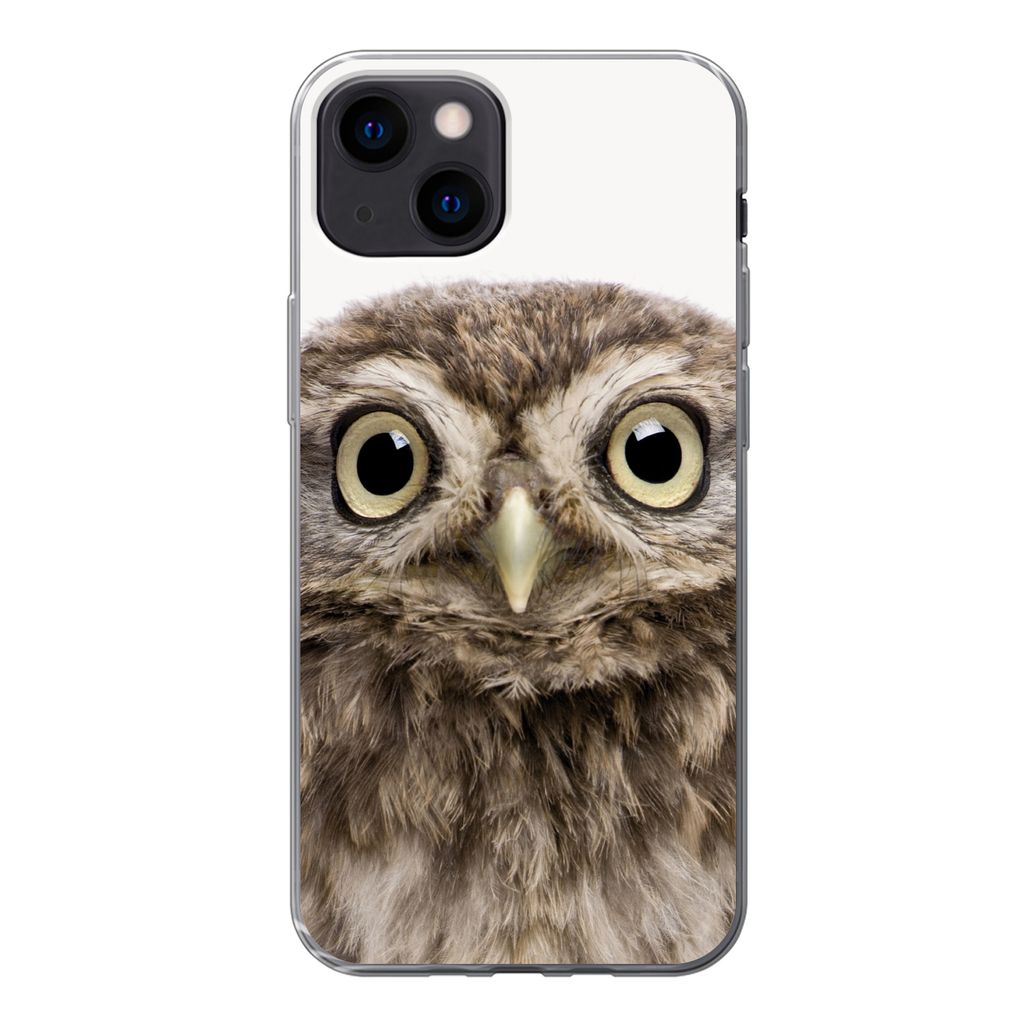 MuchoWow Handyhülle Schutzhülle Hülle für iPhone 13 mini Eule - Eule - Porträt - Braun - Vogel - Jungen - Mädchen Silikon Softcase Handy H...