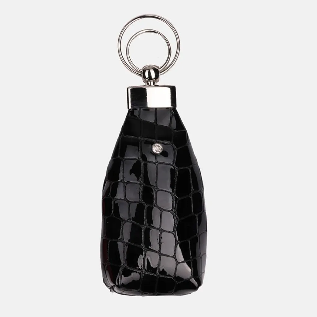 Porte-clés étui zippé en cuir crocodile noir verni pour voiture SHEEN