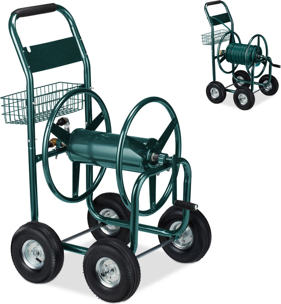 Carrello portatubo Relaxdays, fino a 90 m, 4 ruote Immagine del prodotto 