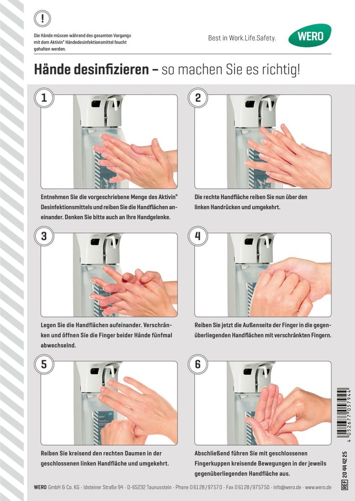 Hinweisschild: Hände desinfizieren - so machen Sie es richtig!