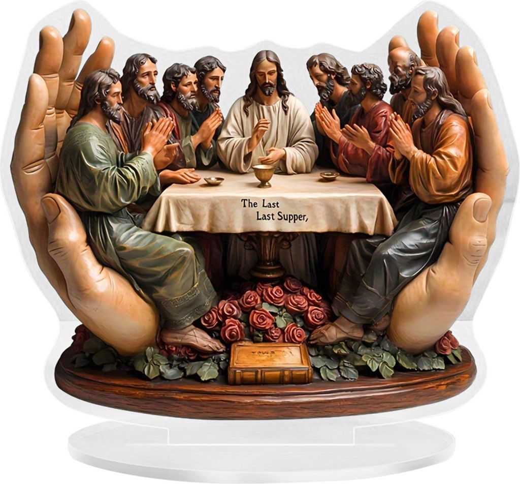 Christliche Weihnachtsdekoration: 2D-Acryl-Schild „Letztes Abendmahl“ mit Sockel, religiöse Weihnachtsornamente für Schreibtisch, Regal, Kami...