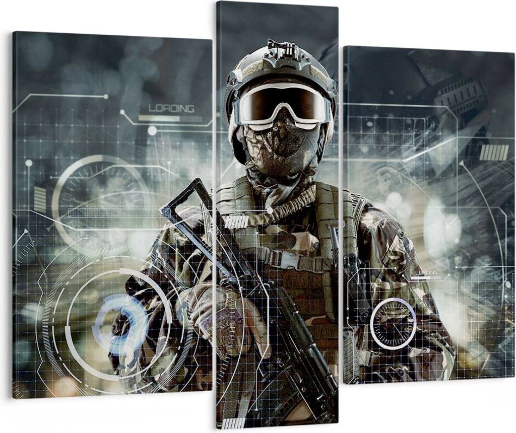 Bild auf Leinwand - Leinwandbild - Soldat Gewehr - 95x80cm - Wand Bild - Wanddeko - Wandbilder - Leinwanddruck - Bilder - Kunstdruck - Wanddekorati...
